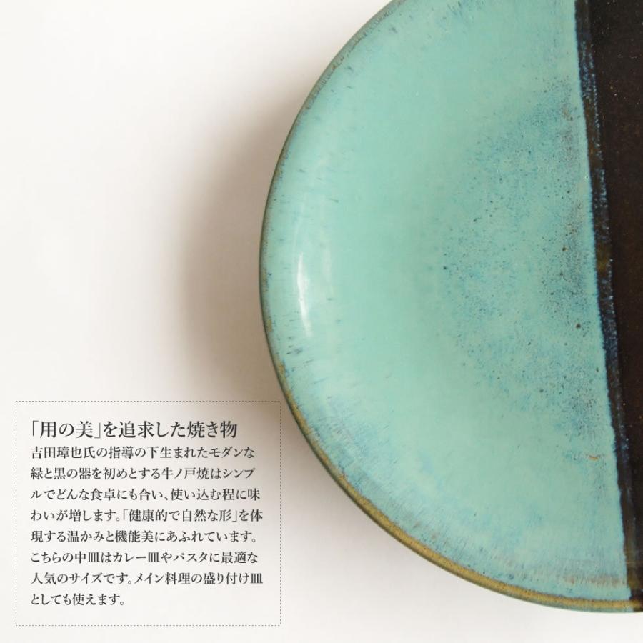 鳥取の民藝 牛ノ戸焼窯元 7寸皿 中皿 緑と黒の染分 : おまめ - 通販