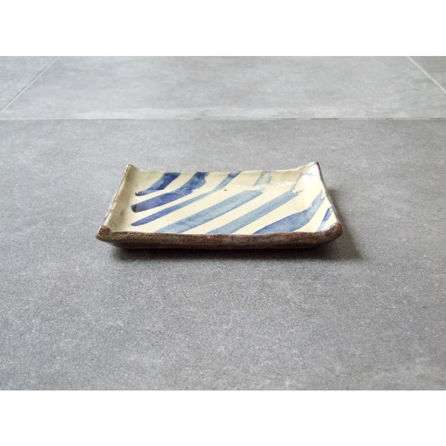 やちむん 民藝 読谷山焼 北窯 宮城正享 5寸×6寸角皿 プレート 呉須 線