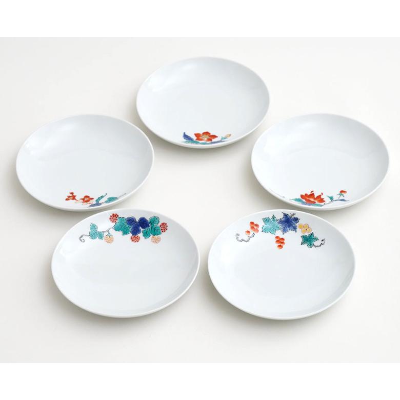 肥前赤絵窯元 鷹巣 絵変わり5寸丸皿（5枚組） 有田焼 皿 お皿 平皿 盛