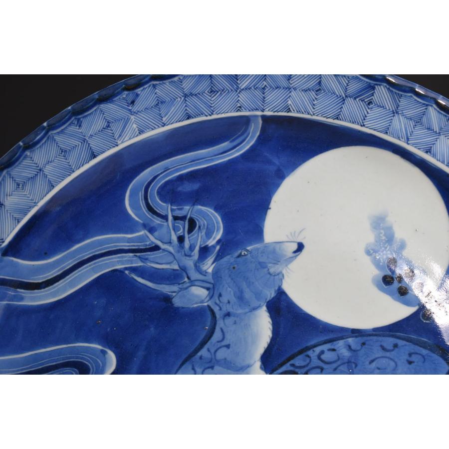 古伊万里 大皿 骨董品 ○名品 ≪ 鹿 月 花 ≫ 大明成化年製 染付 直径