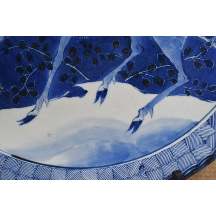 古伊万里 大皿 骨董品 ○名品 ≪ 鹿 月 花 ≫ 大明成化年製 染付 直径