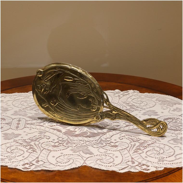 st59p】イタリア製,真鍮製ハンドミラー,アンティーク調ハンドミラー