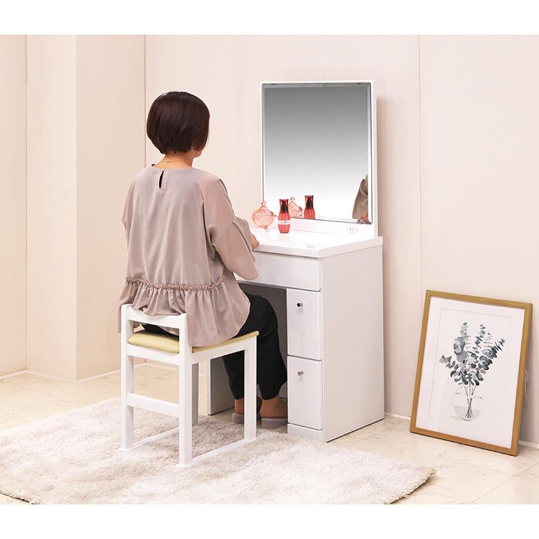 1面鏡ドレッサー 幅60cm スツール付き 木目調ブラウン/ エナメル塗装