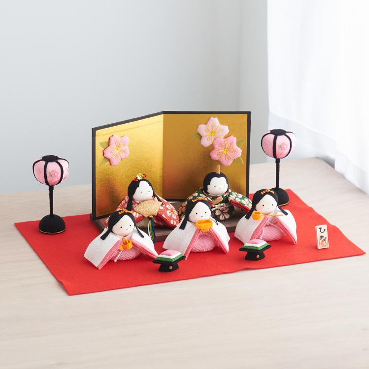 雛人形 コンパクト お雛様 ひな人形 おしゃれ ぽてりひな5人 桜 屏風