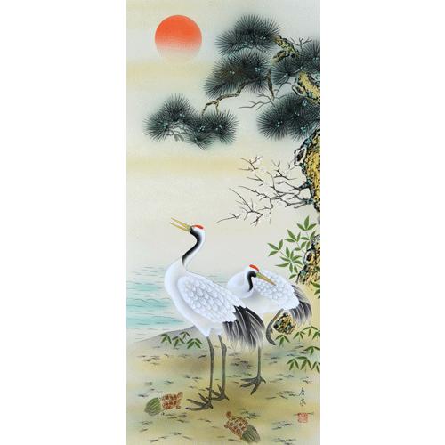 掛軸 松竹梅鶴亀 香泉画 (掛け軸 尺五立) 幅54cm×丈185cm : 大瑠堂