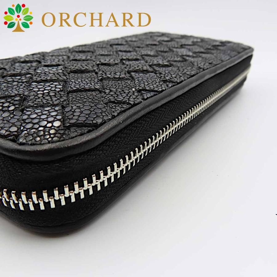 スティングレイ ガルーシャ エイ革 編み込み加工 ブラック 黒 長財布