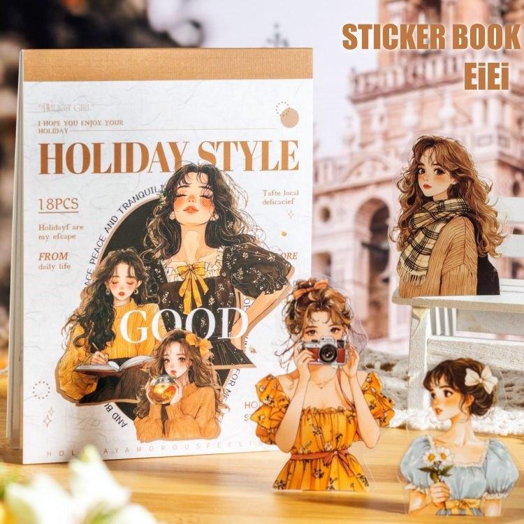 シールブック 型抜き 耐水 水彩 手描き 人物シール 大人 ガールズ 英語