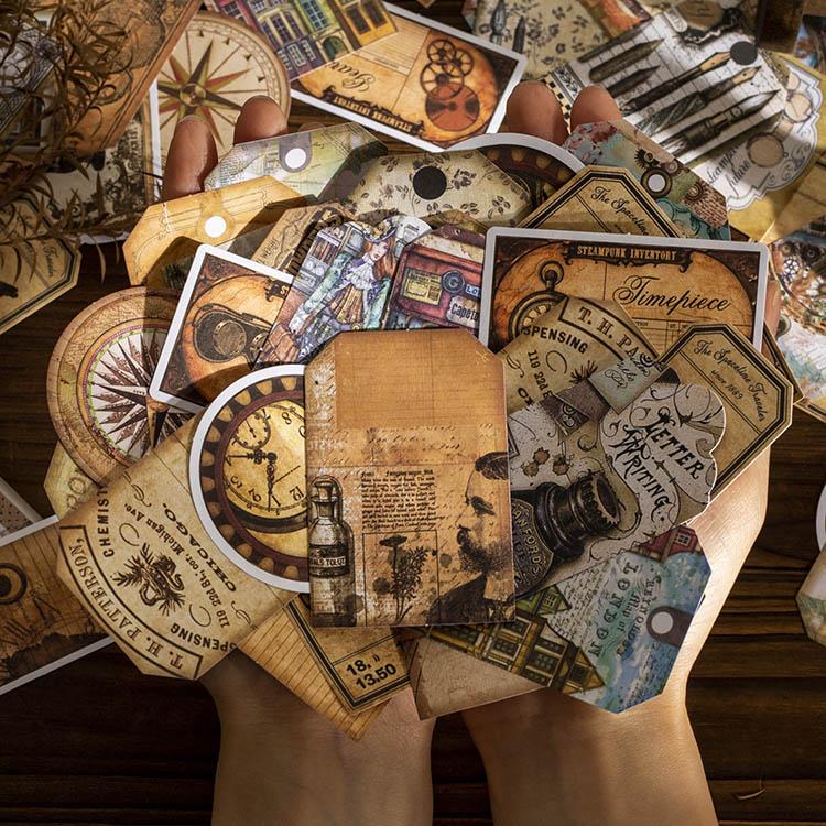 レトロ柄 タグ型ステッカー スチームパンク アンティーク 海外