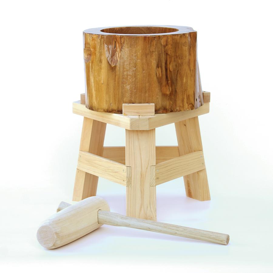 木台付き】餅つき セット 8合用 木製ミニ臼＋キネ1本 もちつき うす き