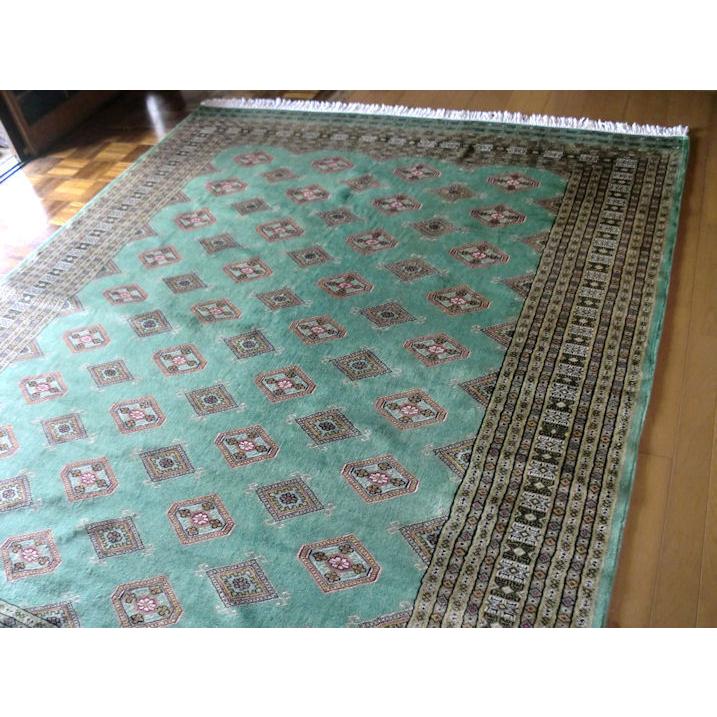 珍しいグリーン 手織 パキスタン絨毯 約205×264 約 3畳 緑 pakistan