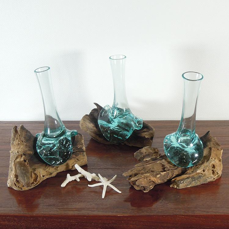 バリガラス 流木 アジアン 花瓶 フラワーベース ガラス 花器 フラワー