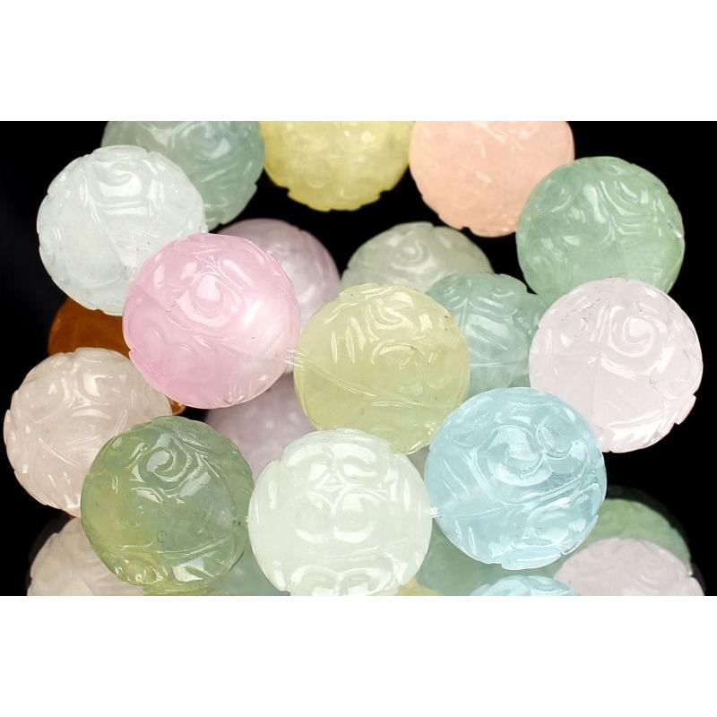 1点物】繊細彫刻◇マルチカラー MIXベリル(アクアマリン) 13.5mm マニ