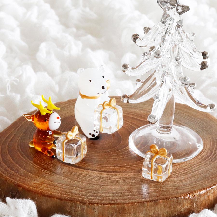 The Joy Luck Club】トナカイ＆プレゼント ガラス製 オブジェ