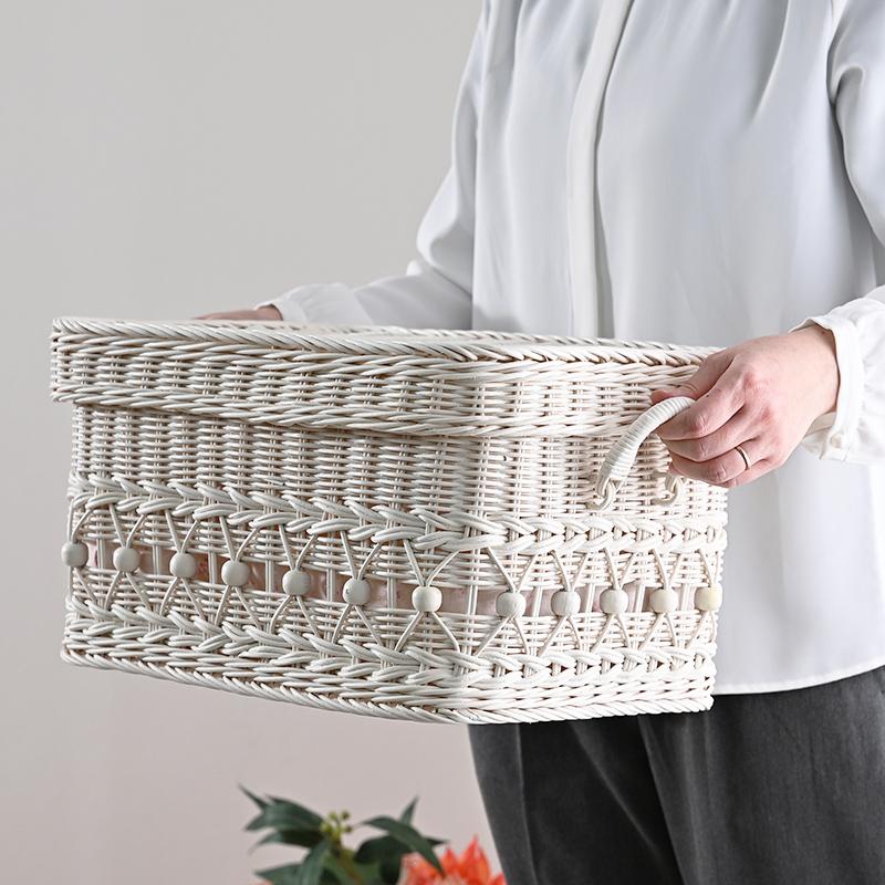 ラタンバスケット 蓋付き 籐かご かわいい 収納 内布付 GK808WW 爆買