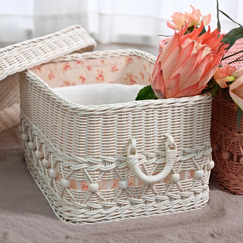 ラタンバスケット 蓋付き 籐かご かわいい 収納 内布付 GK808WW 爆買