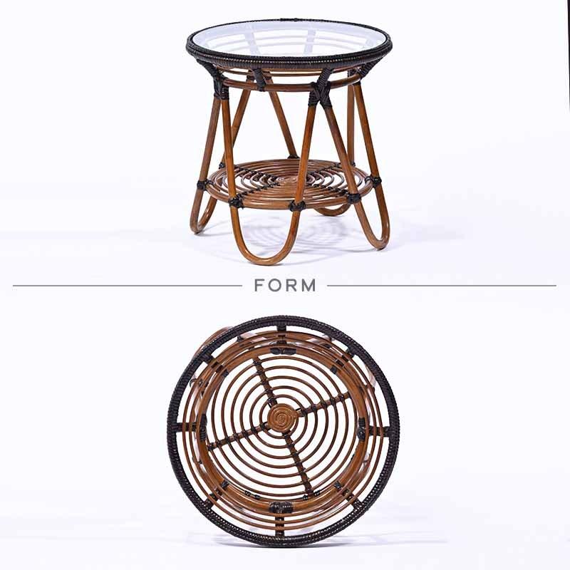 ラタンガラス テーブル 40cm幅 ガラステーブル サイドテーブル 籐家具