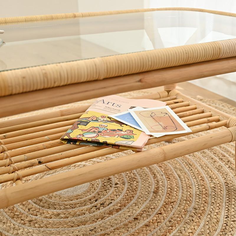 ローテーブル リビング 100cm幅 おしゃれ ガラス ラタン T1271NX 爆買