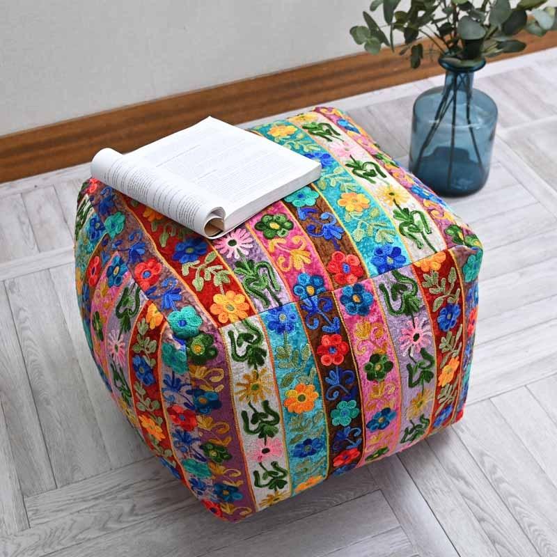 スツール 40cm角 椅子 チェア プフクッション オットマン 花柄 刺繍