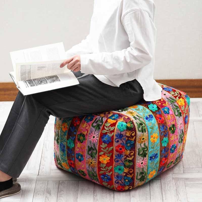 スツール 40cm角 椅子 チェア プフクッション オットマン 花柄 刺繍