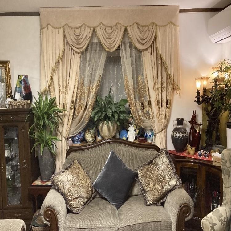 高級刺繍柄 遮光カーテン ヨーロッパ風 ドレープカーテン 刺繍 2倍ヒダ