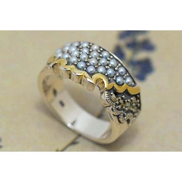 碌山 シードパール 雪輪 シルバーリング シックで粋な和デザイン