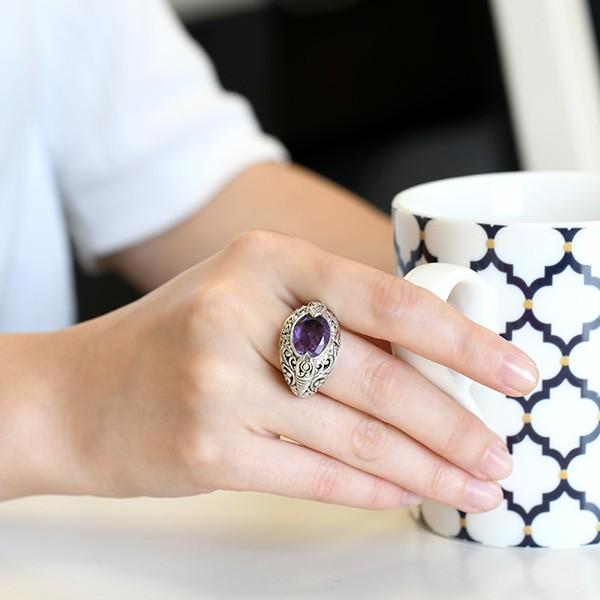 アメジスト シルバー リング キラキラのエレガントなパープル KA66