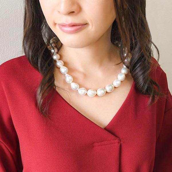 15mm バロック 淡水真珠 ネックレス てりてり虹色浮かぶ大珠バロック