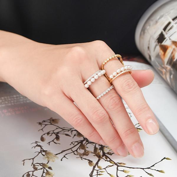 アコヤ ベビーパール ダイヤモンド K18YG/WG リング 11号 指本を上品に