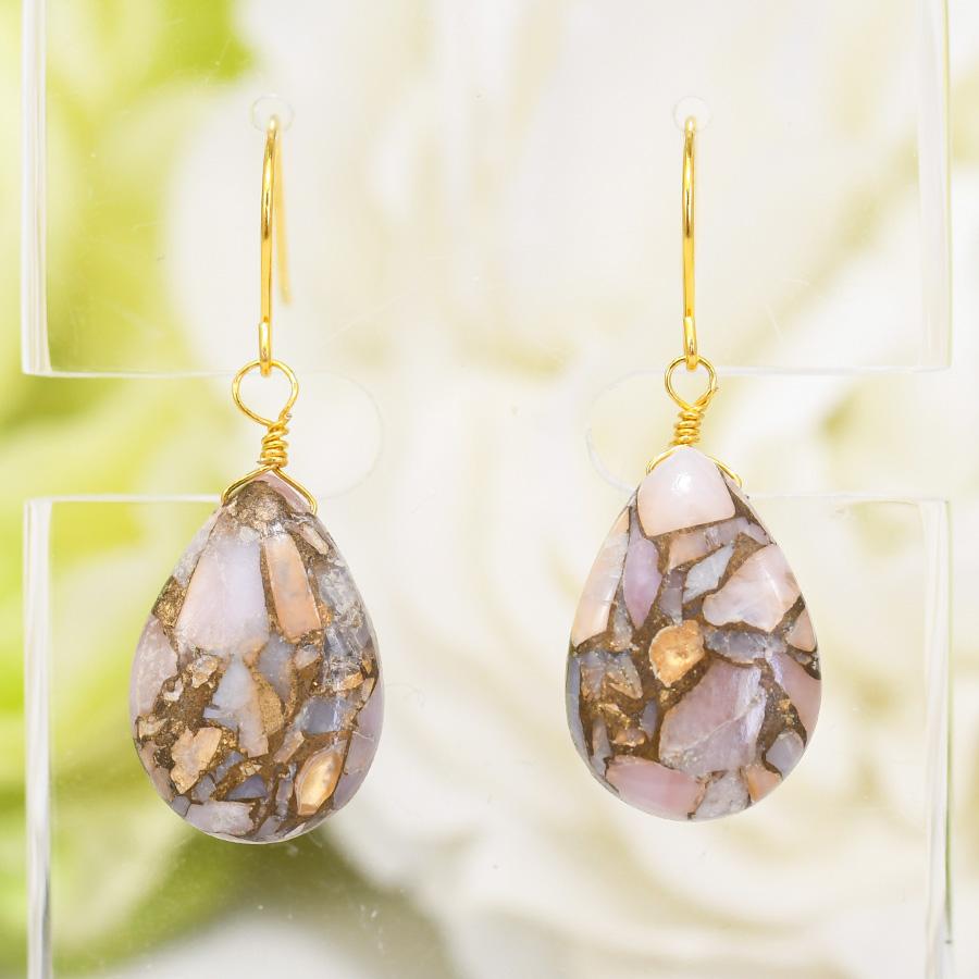 ピンクオパールカッパー K14GF ピアス ふんわりピンクのモザイク