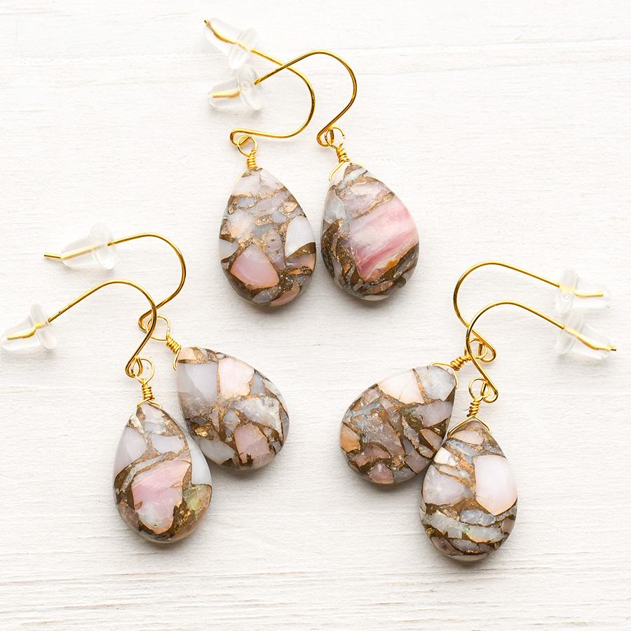 ピンクオパールカッパー K14GF ピアス ふんわりピンクのモザイク