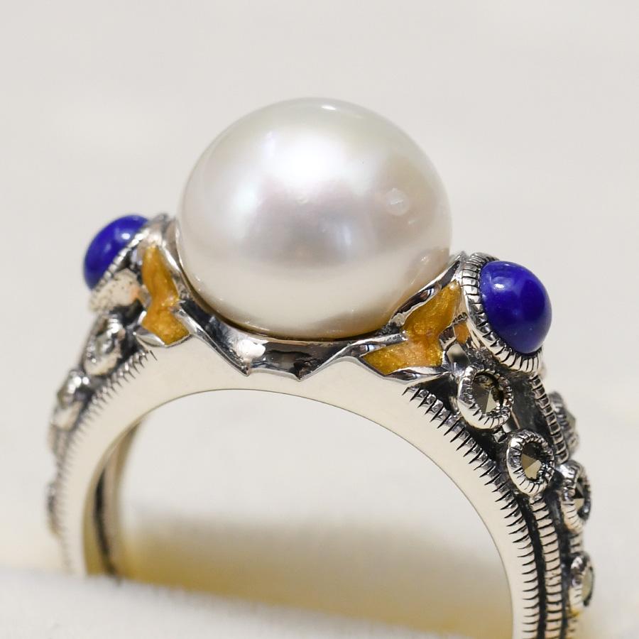 碌山 フェルメール 真珠の耳飾りの少女 リング 淡水真珠 ラピスラズリ