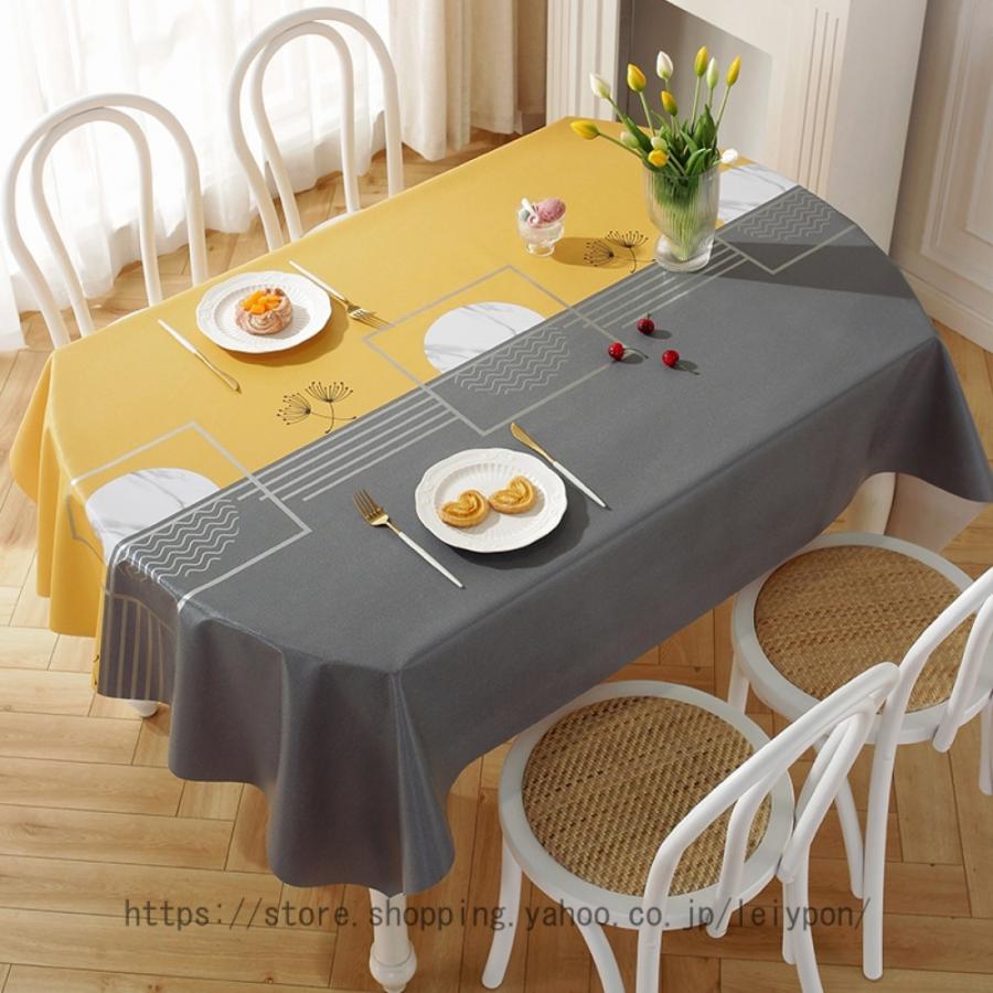 撥水加工テーブルクロス 楕円形 PVC チェック シンプル 北欧 おしゃれ