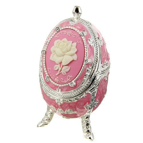 オルゴール エッグ型宝石箱 カメオ ローズ ピンク : インテリア雑貨