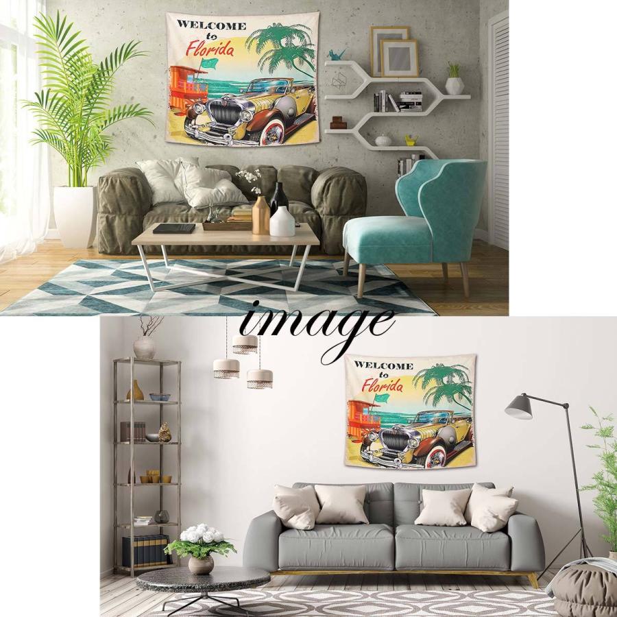タペストリー 西海岸 アメ車 ルート66 ビーチ 夕焼け アメリカ ヤシの