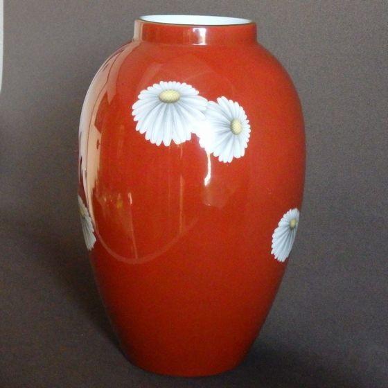 ノリタケ オールドノリタケ 日陶 朱地白菊花瓶 胴長 フラワーベース