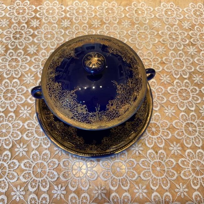 ノリタケ オールドノリタケ 金盛藍線帯華装飾紋蓋付 キャビネッカップ