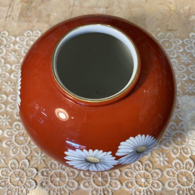 オールドノリタケ日陶 朱地白菊花瓶（小) フラワーベース 16cm