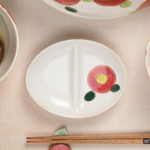 薬味皿 13cm 仕切 磁器 TSUBAKI 椿 日本製 （ 電子レンジ対応 食洗機