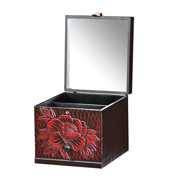 メイクボックス 幅23cm ミラー付き 小町 鎌倉彫 手彫り 収納 木製 和風