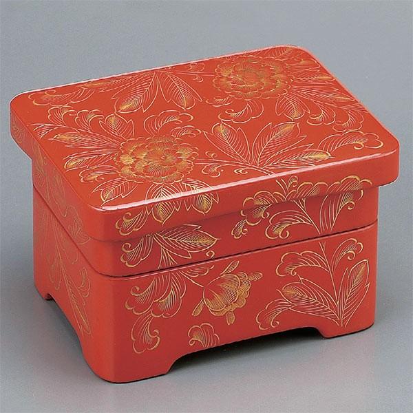 重箱 木製 殿様足付丼重 2段 洗朱内朱沈金牡丹 食器 越前漆器 漆塗