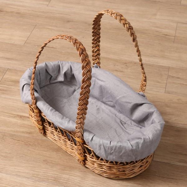 籐 キャリーバスケット 布カバー付 Natural rattan 幅49cm