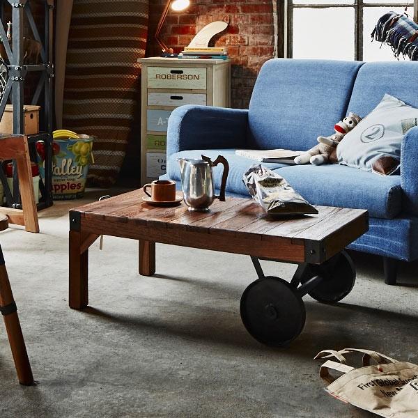 東谷 ローテーブル 天然木 ミッドセンチュリー 車輪付 トロリー 幅90cm