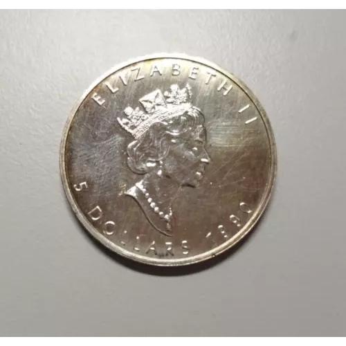 カナダ 5 ドル 1990 シルバー メープル リーフ 1 オンスエリザベス2世