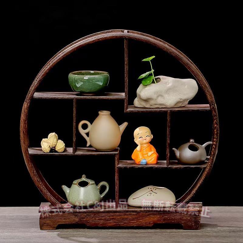 飾り棚 おしゃれ アジアン 伝統的 小物 陶器 古風 和風 和家具 違い棚