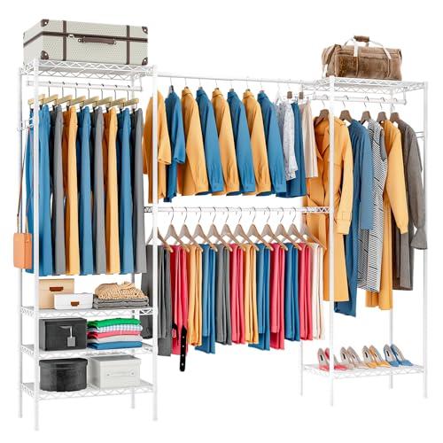 PASRLD ハンガーラック 幅調整可 伸縮式ワードローブ メタルラック 棚