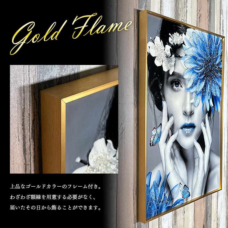 水晶パネル アートパネル 水晶絵 60×80cm 金フレーム付き 女性