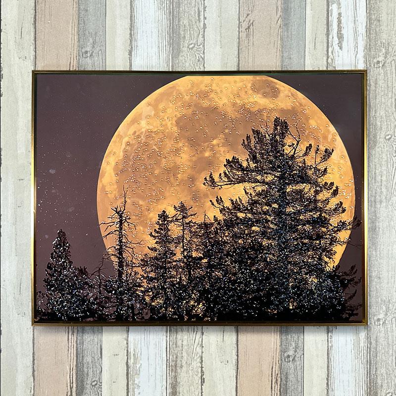 水晶パネル アートパネル 60×80cm 満月 風景 金フレーム付き