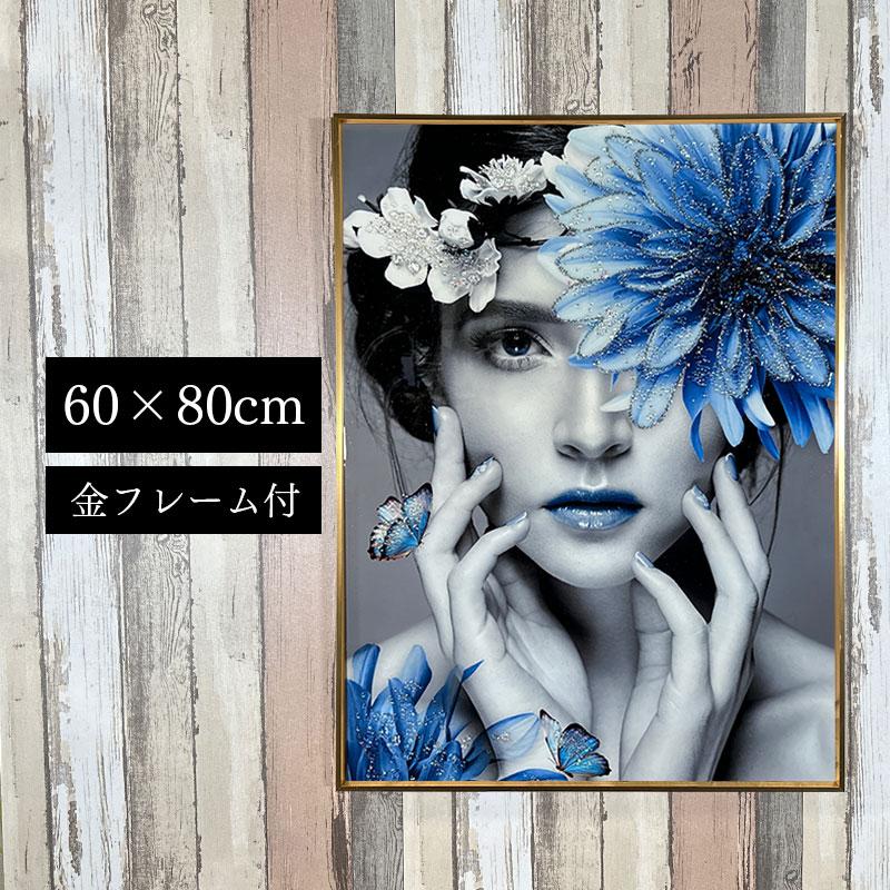 水晶パネル アートパネル 水晶絵 60×80cm 金フレーム付き 女性