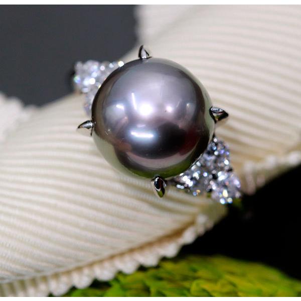 黒蝶真珠/パール リング/指輪 10ミリ位 プラチナ900 PT900 ピンクと紫
