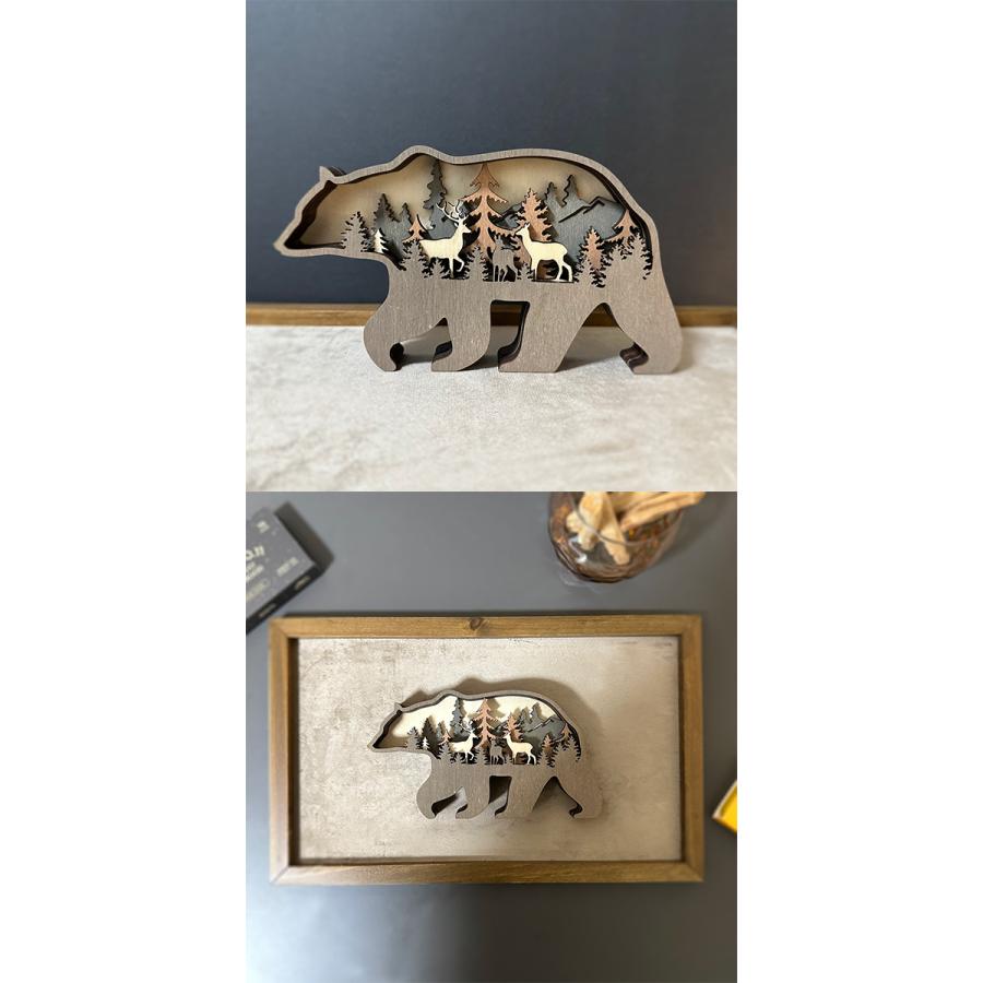 木製 動物の置物 多層彫り クマの置物 鹿 シカ 木彫りの熊 熊の置物